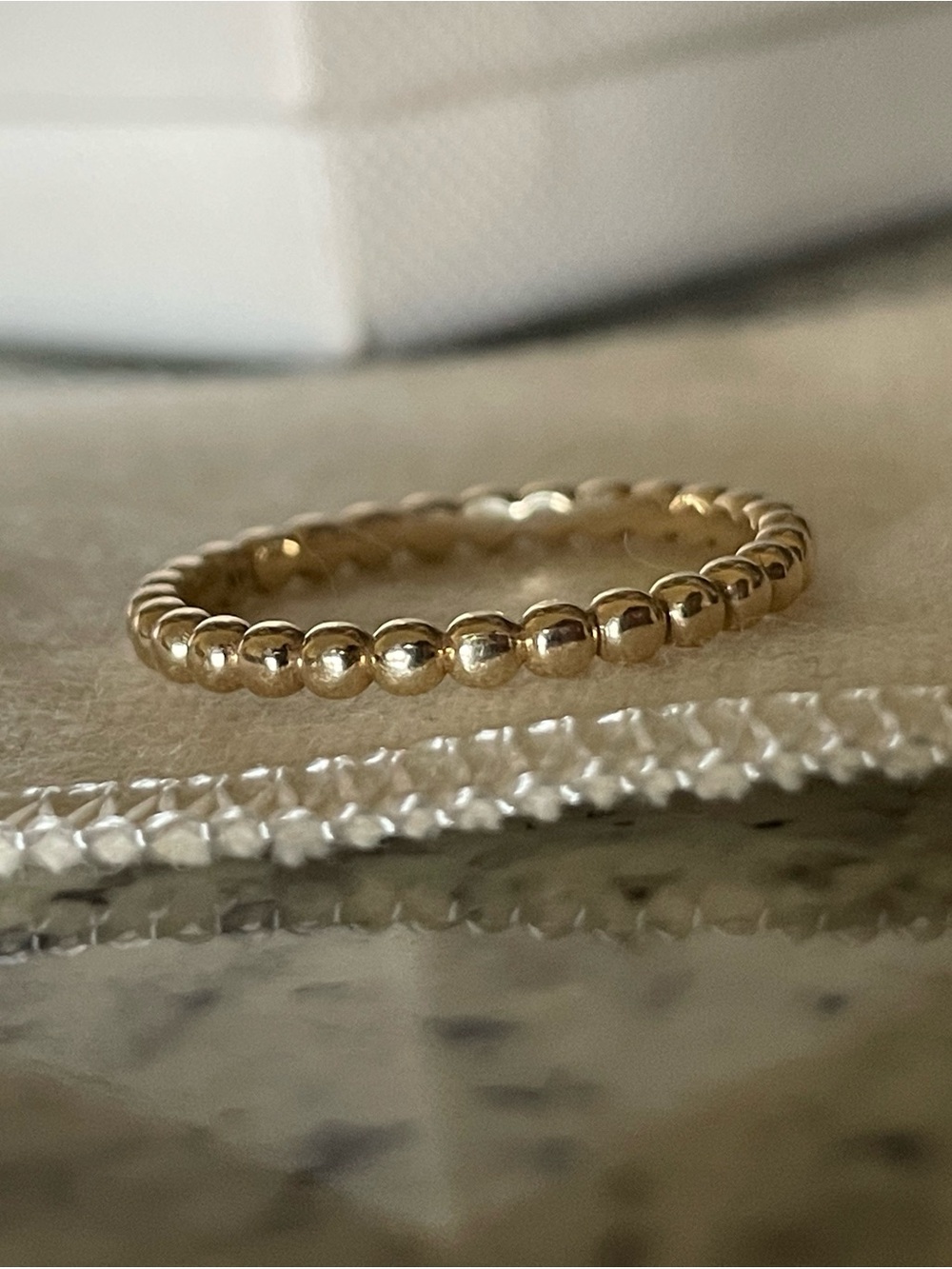 Solid 14k Yellow Gold 2mm Beaded Ring, Kassidy - Picture 6 of 12
